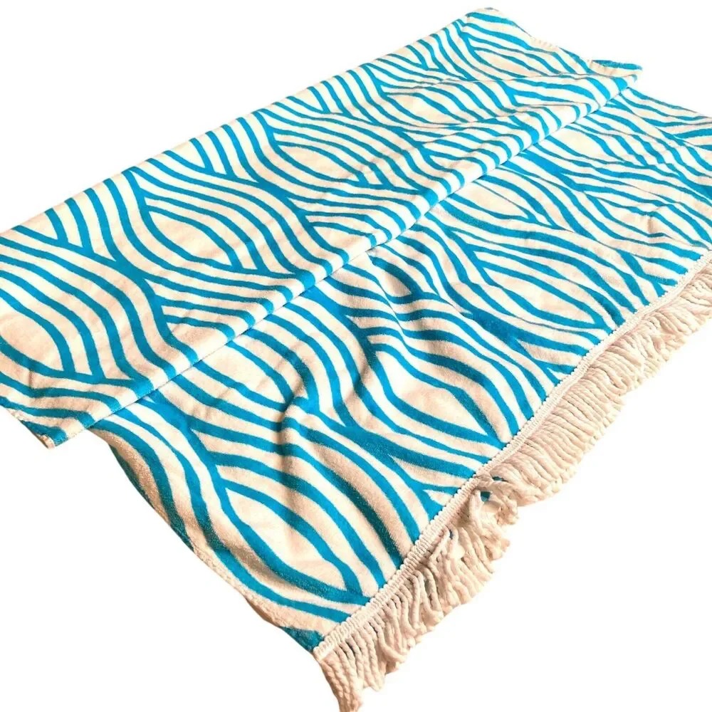 Rodan + Fields Lot Of 2 Blue Wave Beach Towels With Logo Fringe